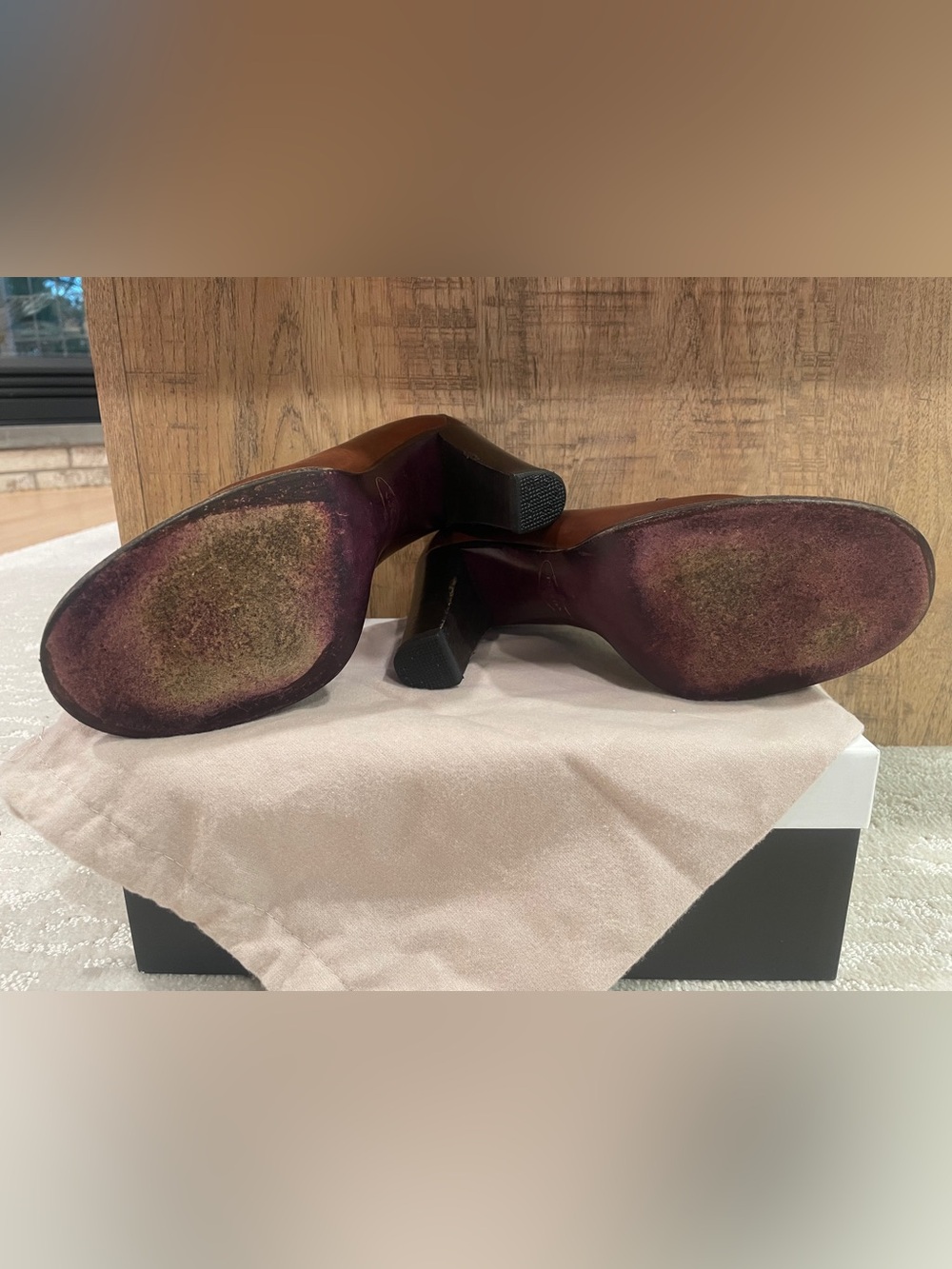 Vintage Prada Brown Leather Penny Loafer Block Heel Pumps Made in Italy - Picture 4 of 4